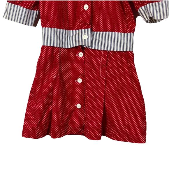 Vintage Girls Dress 8 Red White Blue USA 1970s Retro Mod Short Sleeve Polka Dot - Picture 5 of 9